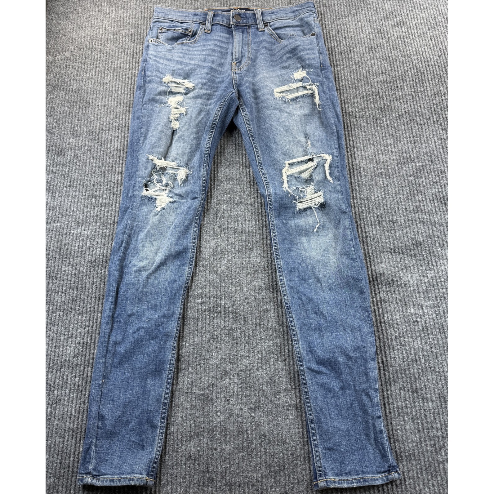 Hollister Super Skinny Jeans Men 31x32 Blue Distressed Stretch Denim (Fit 29x30)